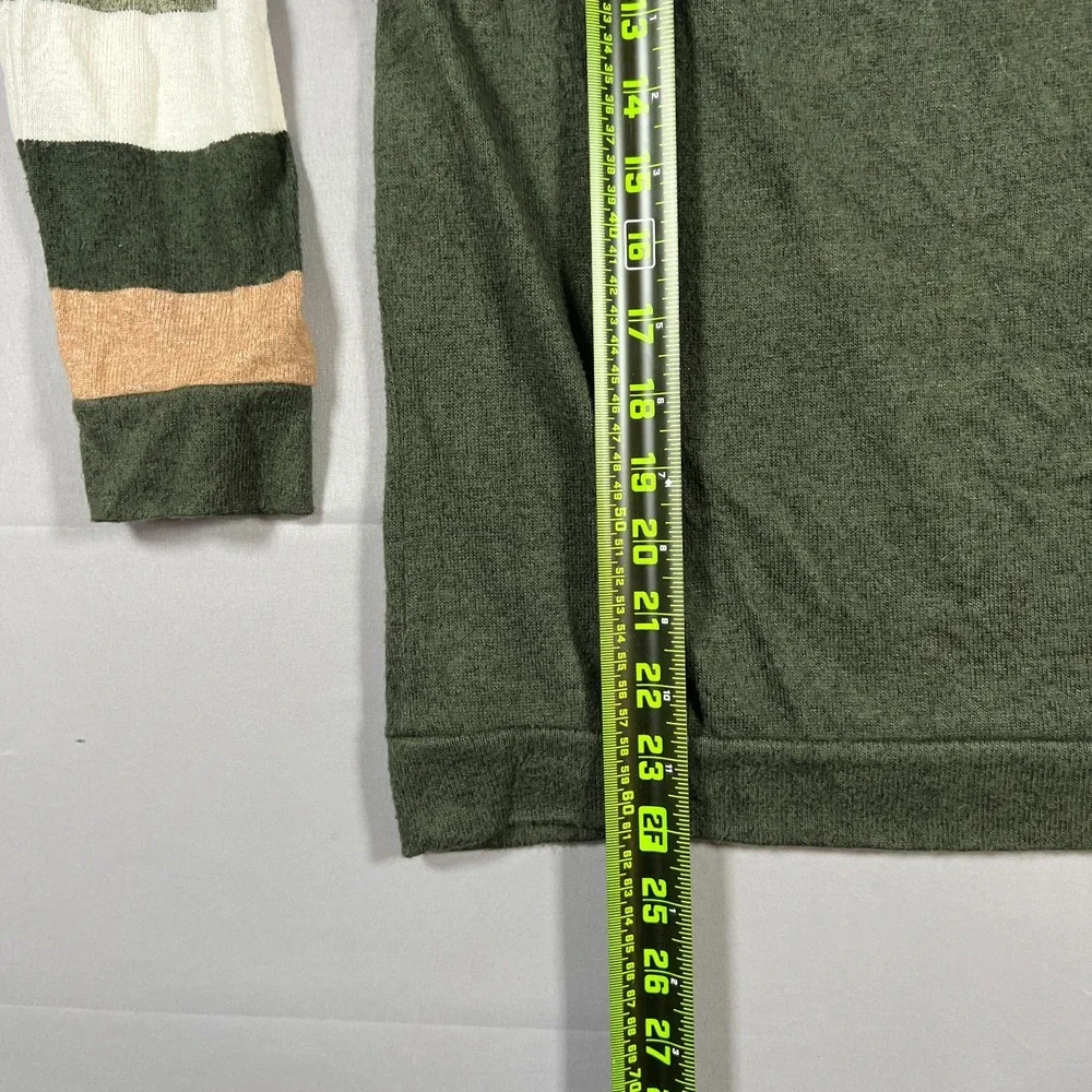 Market & Spruce Sweater Womens Small Olive Green Striped Raglan Sleeve Boat Neck